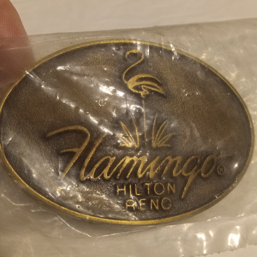 Flamingo Hilton Reno Brass Belt Buckle New In Plastic